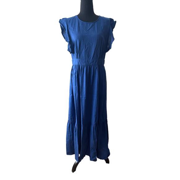 CYNTHIA ROWLEY Blue Linen Maxi Dress Size Medium - Picture 1 of 8